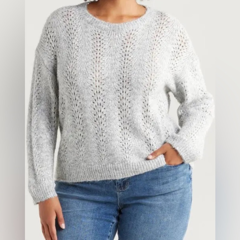 NEW - 1. State Women’s Sequins Pointelle Sweater